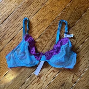 Unlined Demi Bra Trimmed Blue and Purple